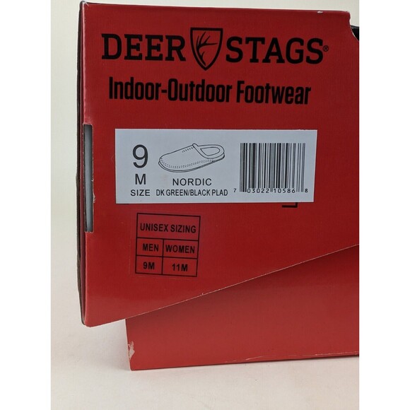 Deer Stags Slipperooz Nordic Slipper Mens 9 Green Black Plaid Faux Fur Shoes NWB - Picture 10 of 10